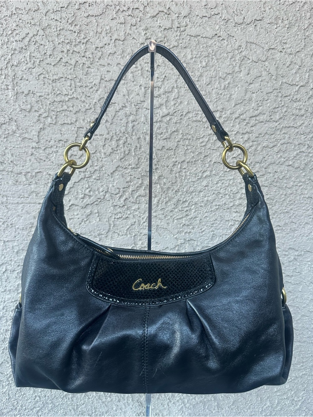 Coach Black Leather Hobo with Gold Hardware Accents